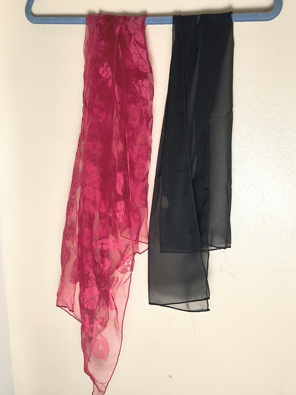 Bundle of 2 vintage sheer scarves in red and black